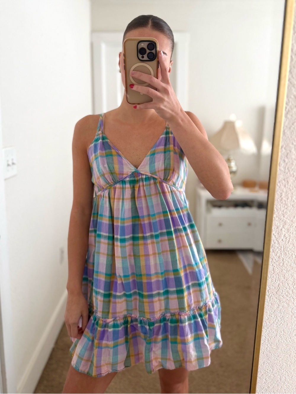 wild fable Pastel Plaid V-Neck Mini Dress - Pink, Purple, Blue, Yellow, Green